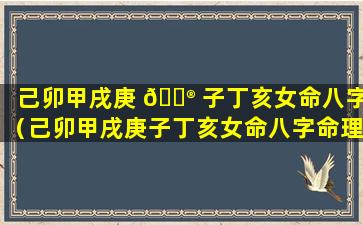 己卯甲戌庚 💮 子丁亥女命八字（己卯甲戌庚子丁亥女命八字命理）